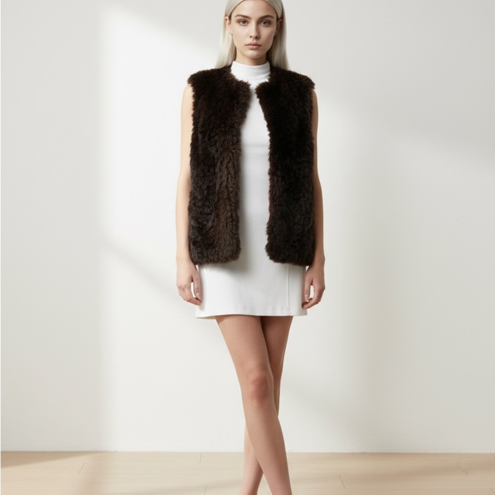 Quiet Luxury Fur Vest in Rich Brown Size Large